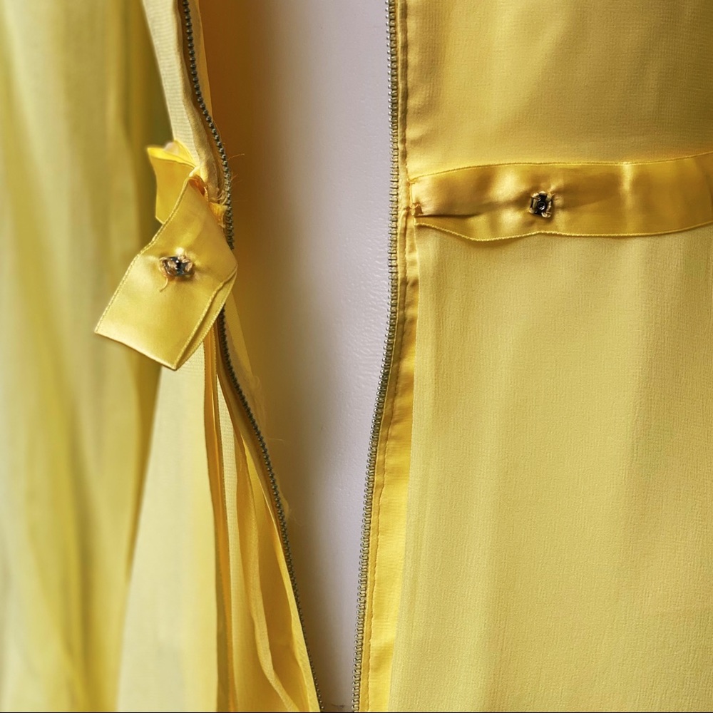 70's Pastel Yellow Embroidered Floral Chiffon Maxi - Picture 10 of 12